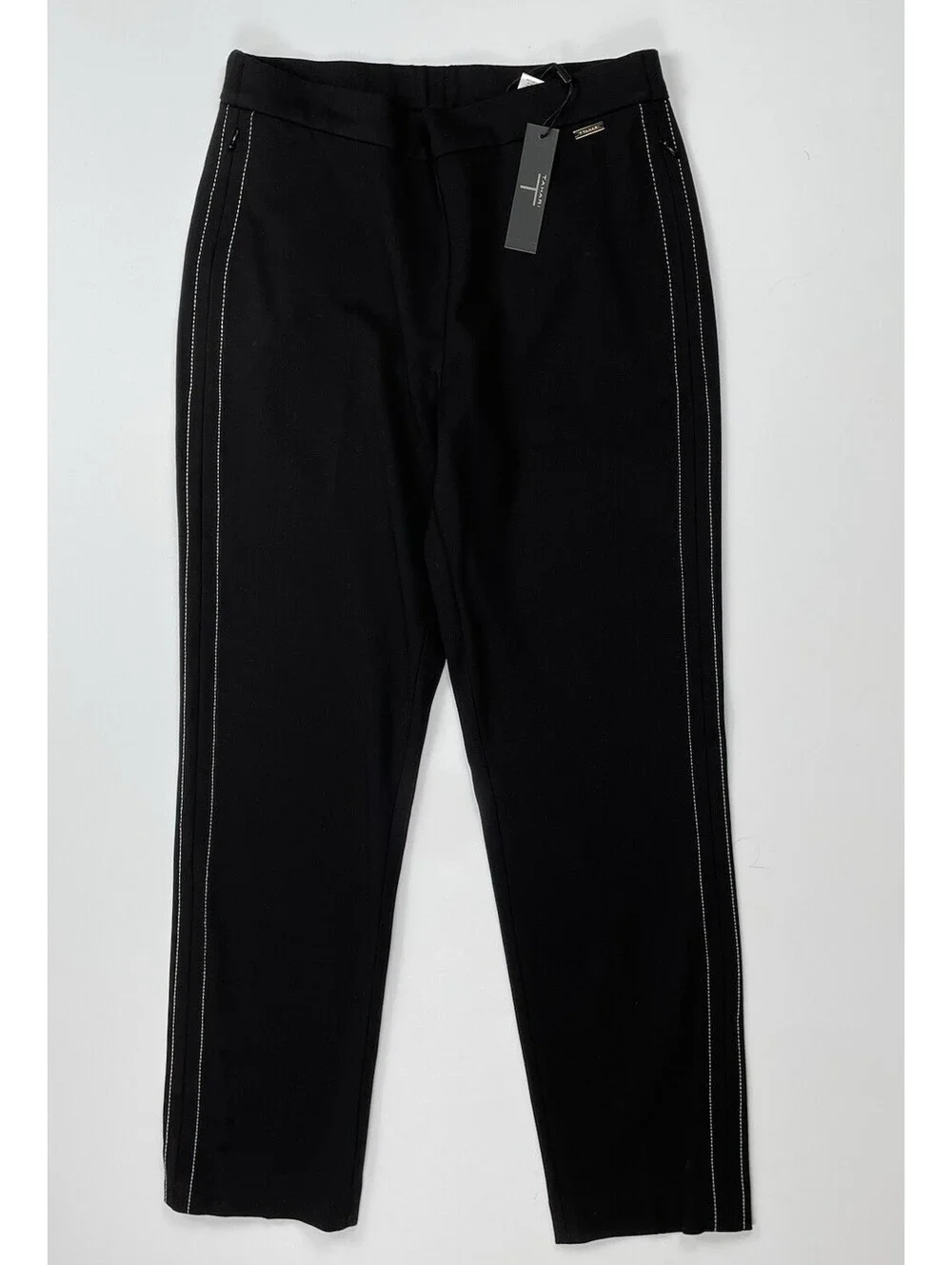 NWT T Tahari Womens Pants Sz [X] Black Contrast Side Piping Zip Pocket Ponte 6